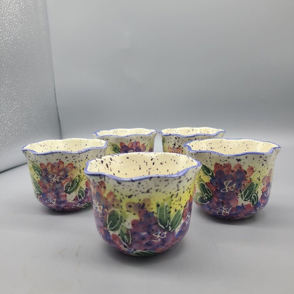 Julie Ueland Set (5) Pottery Floral Hydrangea Votive Holders Bowls Planters New